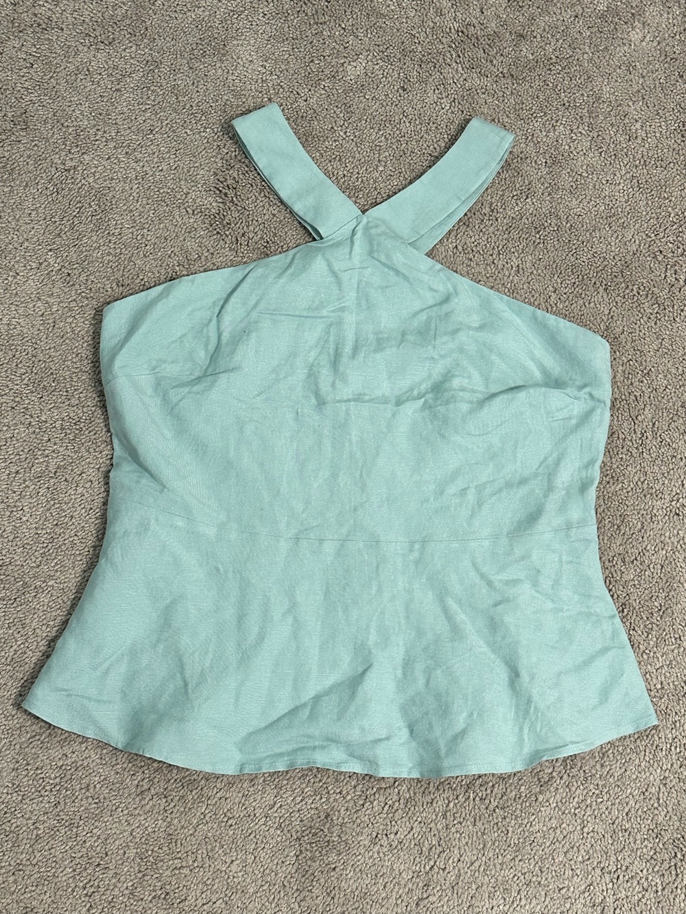 Ann Taylor Linen Blend Cross Halter Peplum Top